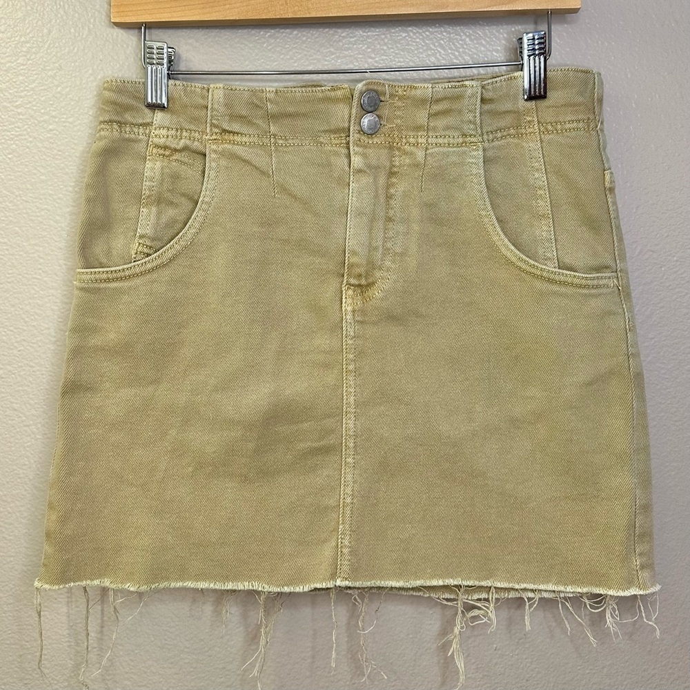 Free People Tan Back Buckle Distressed Mini Skirt Casual